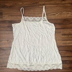 Vintage Y2K Cream Crinkle Cami Lace Trim Spaghetti Straps Fairy Whimsigoth Large